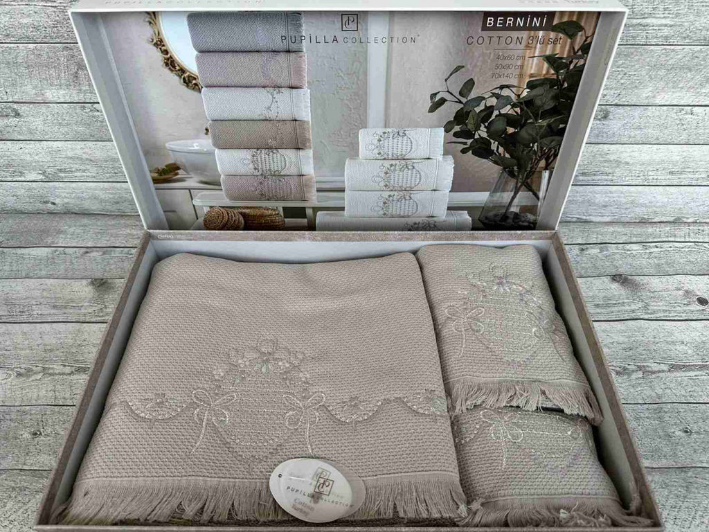 Набор полотенец Pupilla BERNINI хлопок (3 шт) (40*60,50*90,70*140) лиловый с вышивкой мод 2