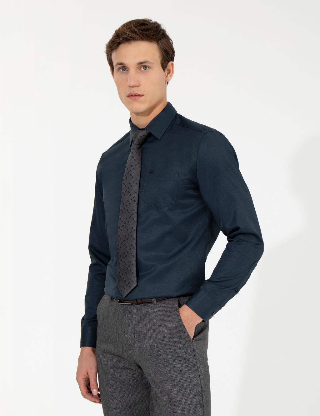 Lacivert Regular Fit Uzun Kollu Klasik G_mlek