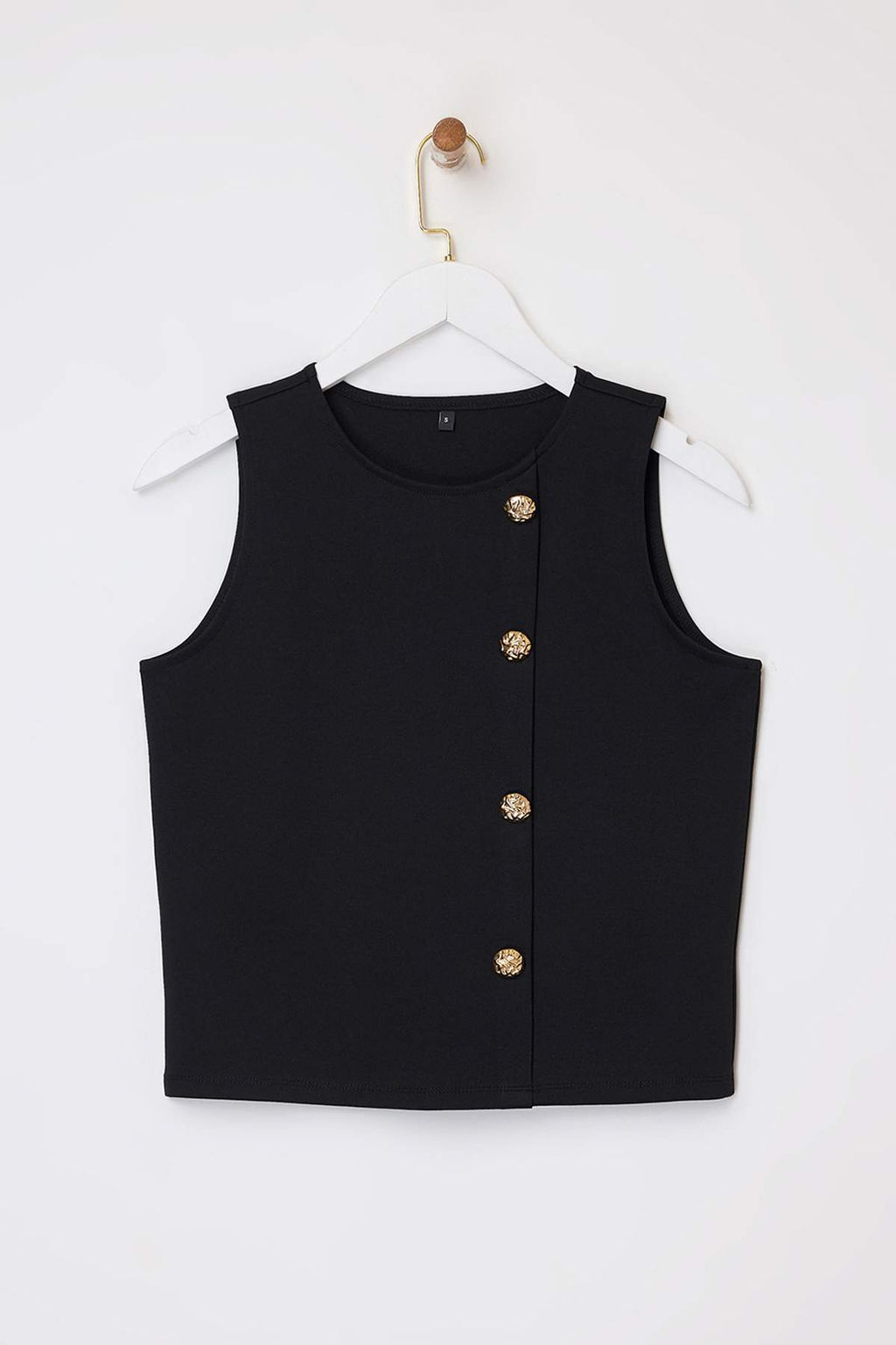 Siyah Fitted/Vucuda Oturan Dugmeli Kolsuz Aksesuar Detayl? Scuba Krep Orme Bluz TWOSS26BZ00015