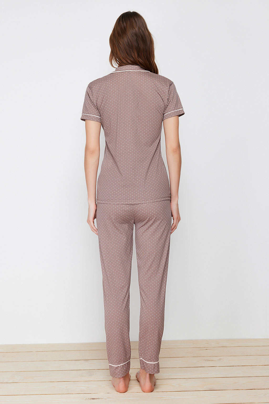 Trendyolmilla Vizon Bask?l? Gomlek-Pantolon Orme Pijama Tak?m? THMSS21PT0876 фото 13