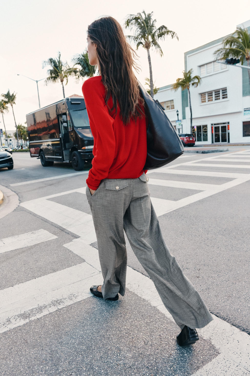 WIDE-LEG HOUNDSTOOTH TROUSERS - Zara фото 5
