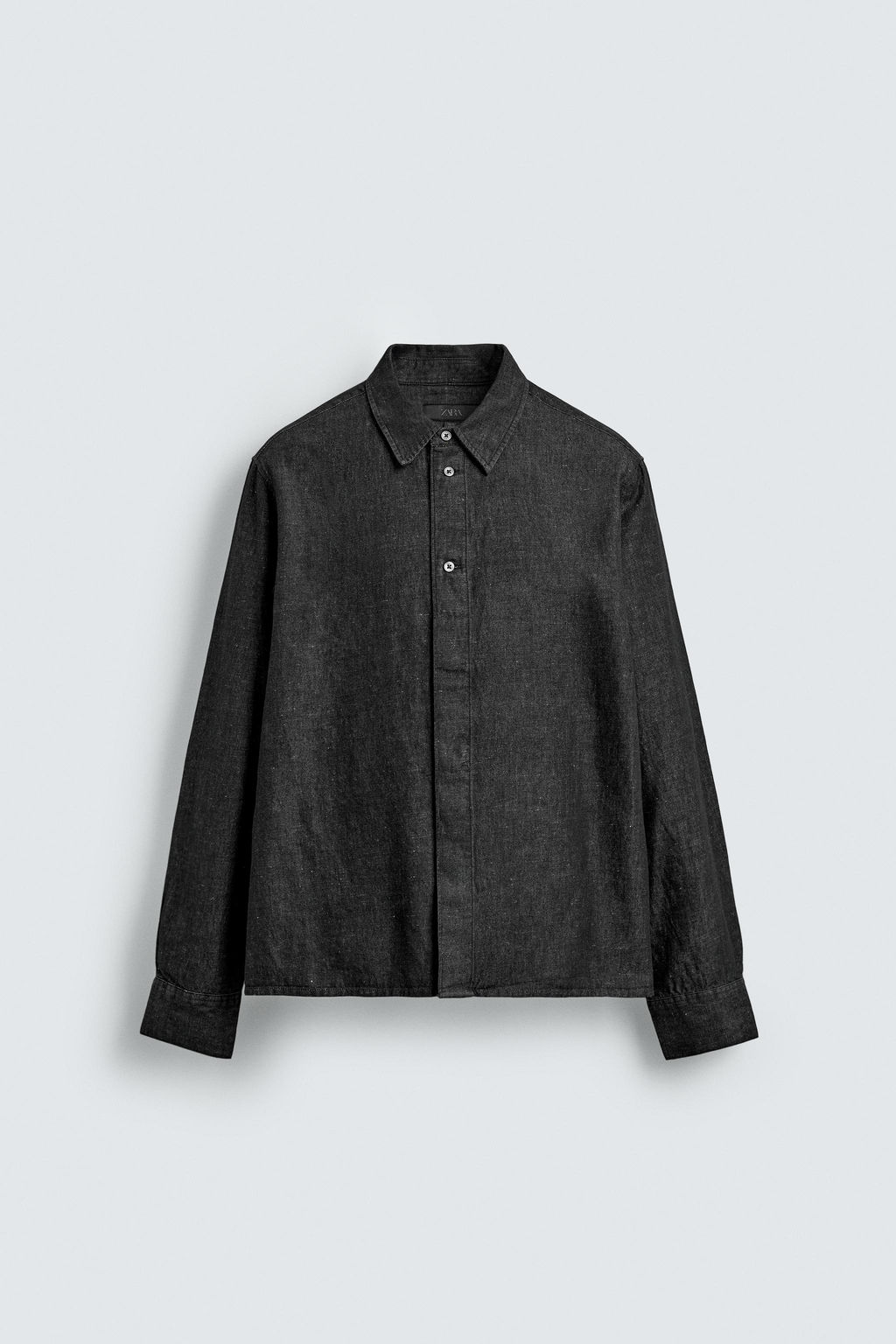 CAMISA DENIM ALGOD?N - LINO / Negro - Zara фото 8