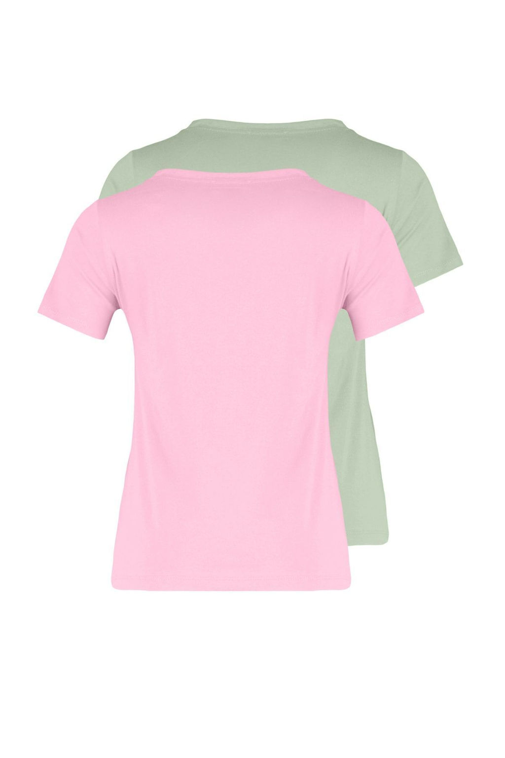 Pembe-Mint %100 Pamuk 2li Paket Basic V Yaka Orme T-Shirt TWOSS23TS00002