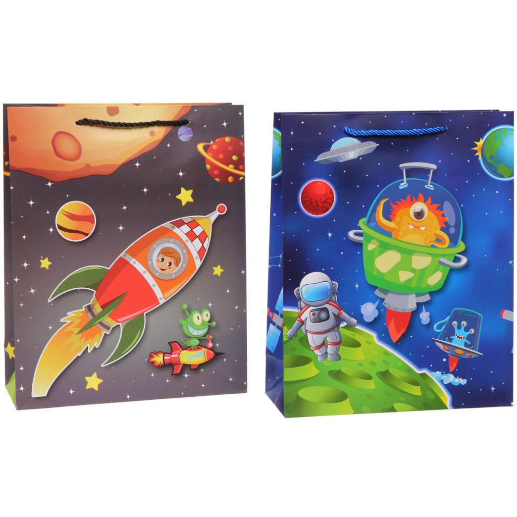 Пакет подарочный "Весёлый космос" 26*32*10 см, микс
