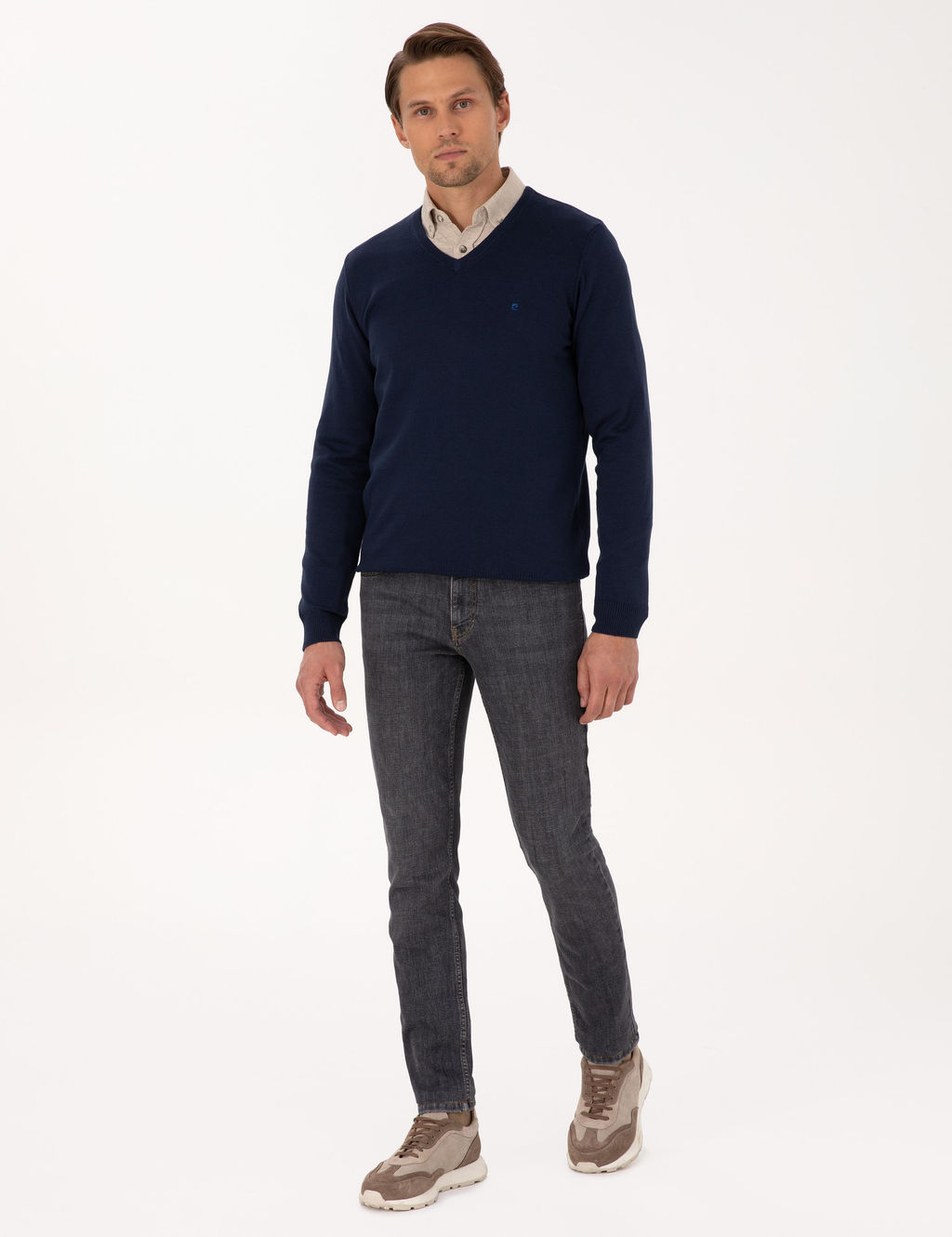A__k Lacivert Slim Fit V Yaka Basic Triko Kazak - Pierre cardin фото 4