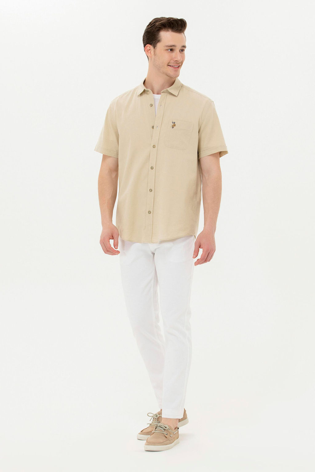 Мужская рубашка цвета хаки с коротким рукавом - U.s. polo assn фото 4