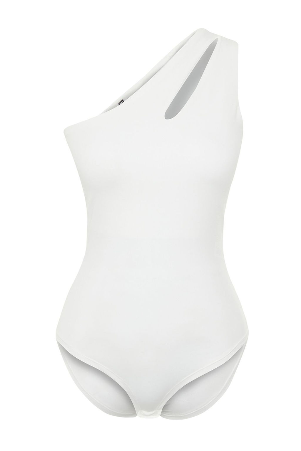 Beyaz Asimetrik Yaka Cut Out Detayl? Alttan C?tc?l? Orme Body TWOSS23BD00014