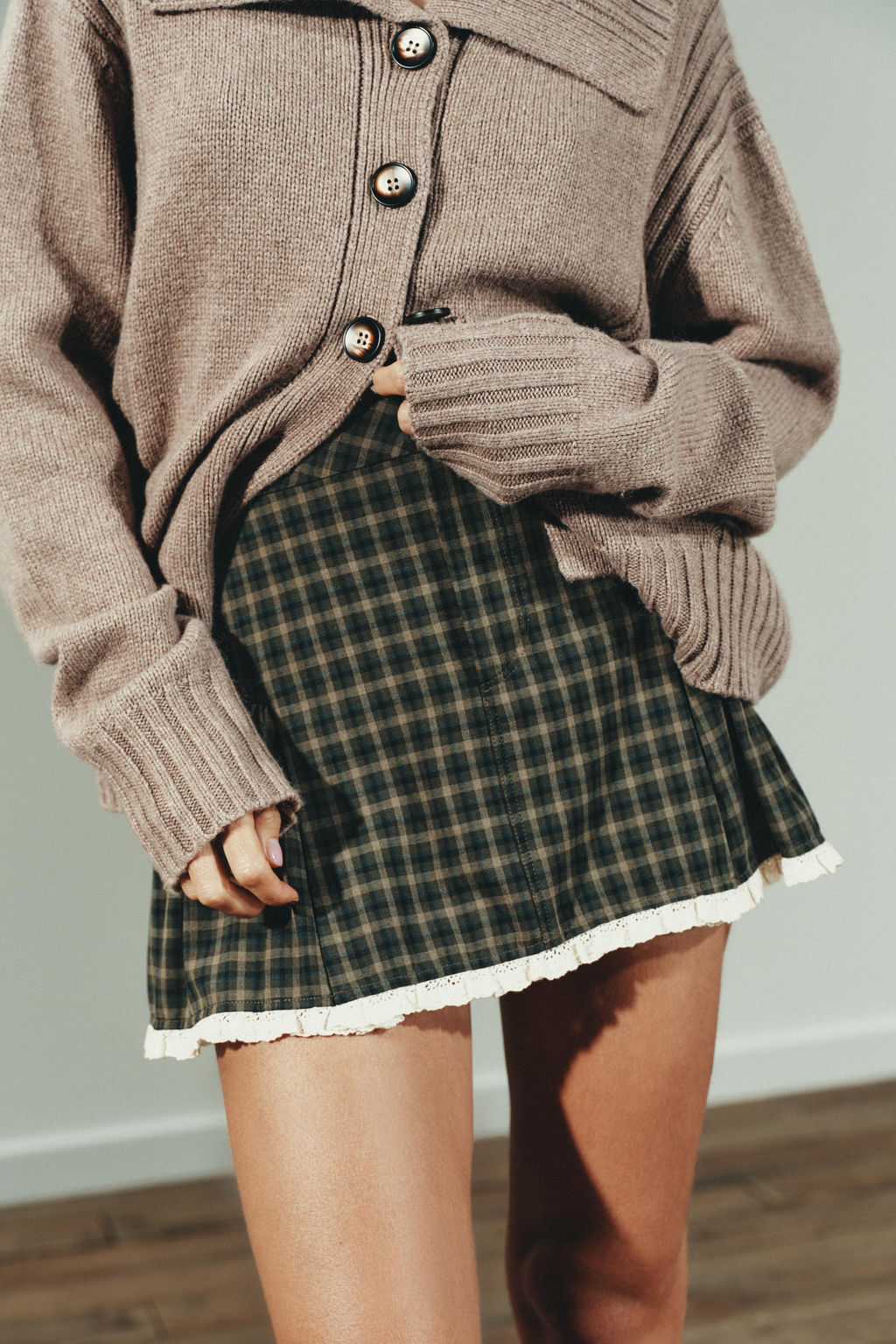 CHECK LACE MINI SKIRT - Zara фото 3