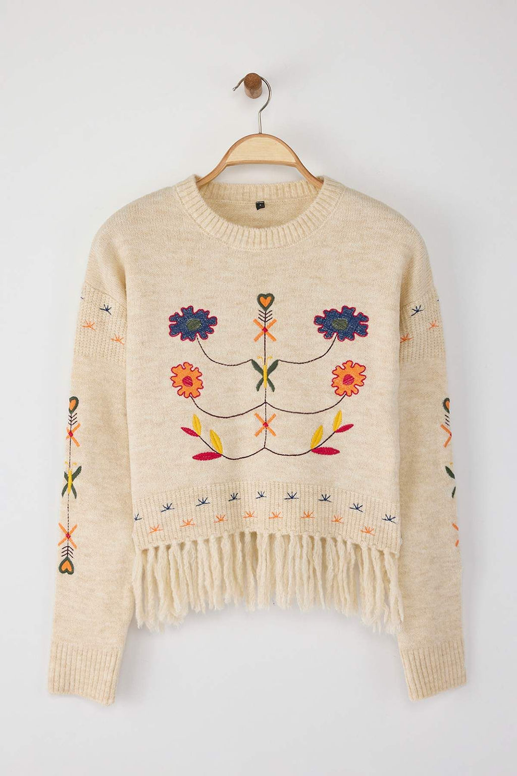 Ekru Yumusak Dokulu Puskullu Nak?s Islemeli Triko Kazak TWOAW25KZ00396 - Trendyolmilla фото 6