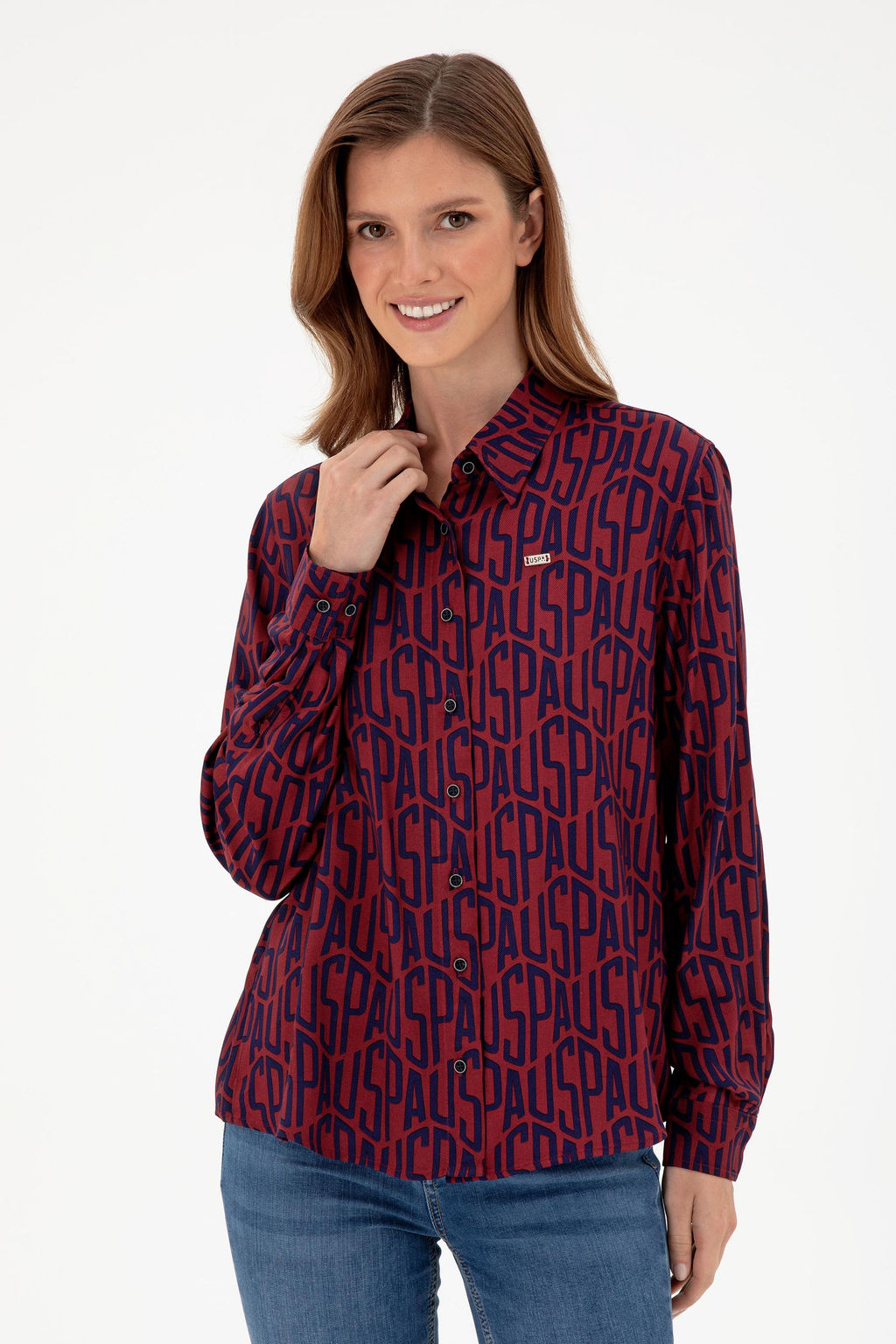 Женская бордовая рубашка с длинным рукавом - U.s. polo assn фото 3