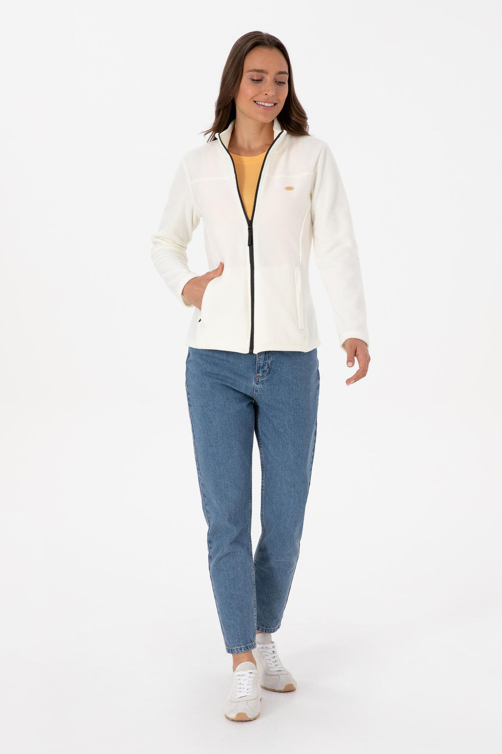 Kad_n Krem Fermuarl_ Dik Yaka Polar Sweatshirt - U.s. polo assn фото 4