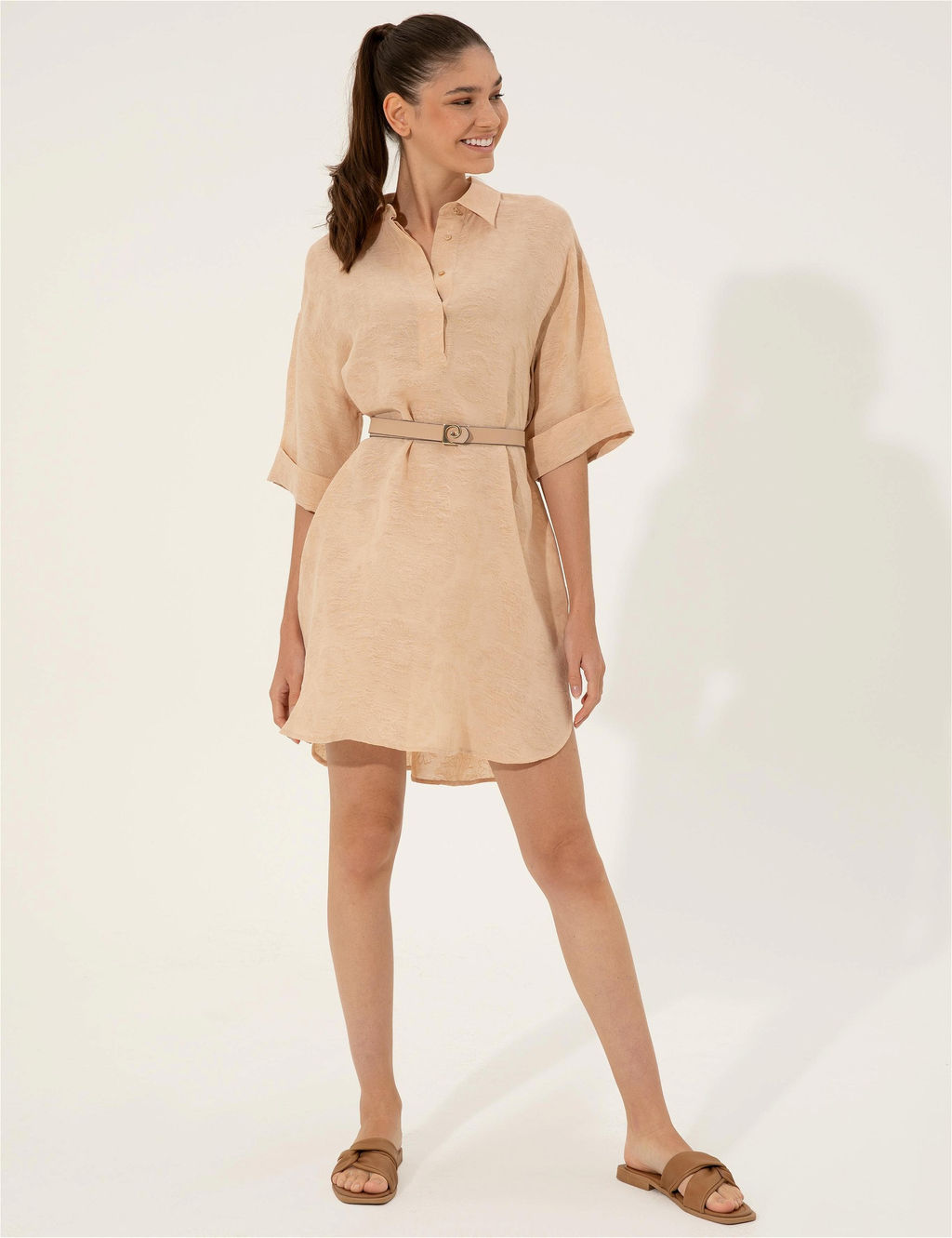 Bej Keten Kar___ml_ A Kesim G_mlek Elbise - Pierre cardin фото 4