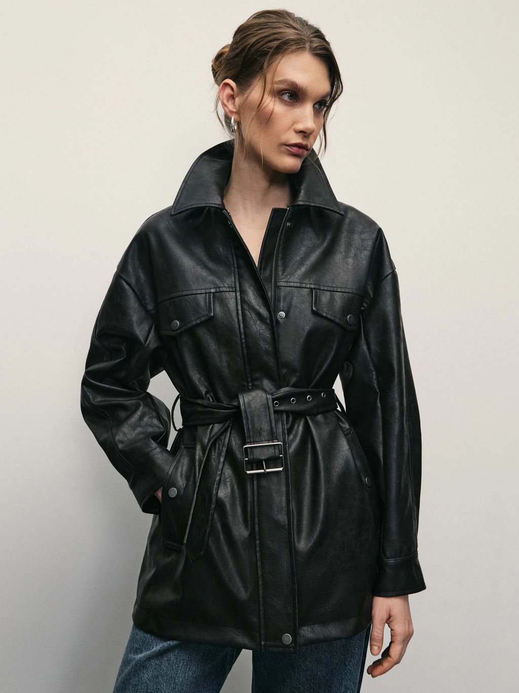Куртка из искусственной кожи с ремнём / Zarina