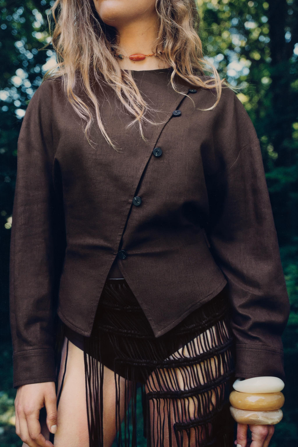 CHAQUETA CRUZADA CON LINO / Marr?n chocolate - Zara фото 3