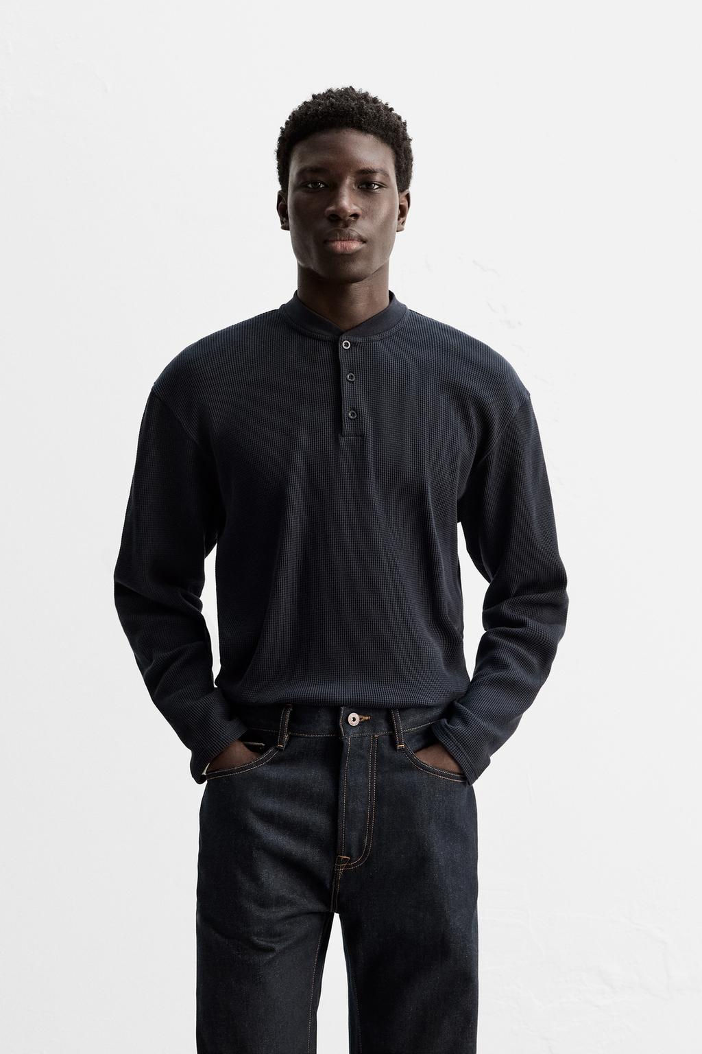 BUTTON NECK CHECK T-SHIRT - Zara фото 2