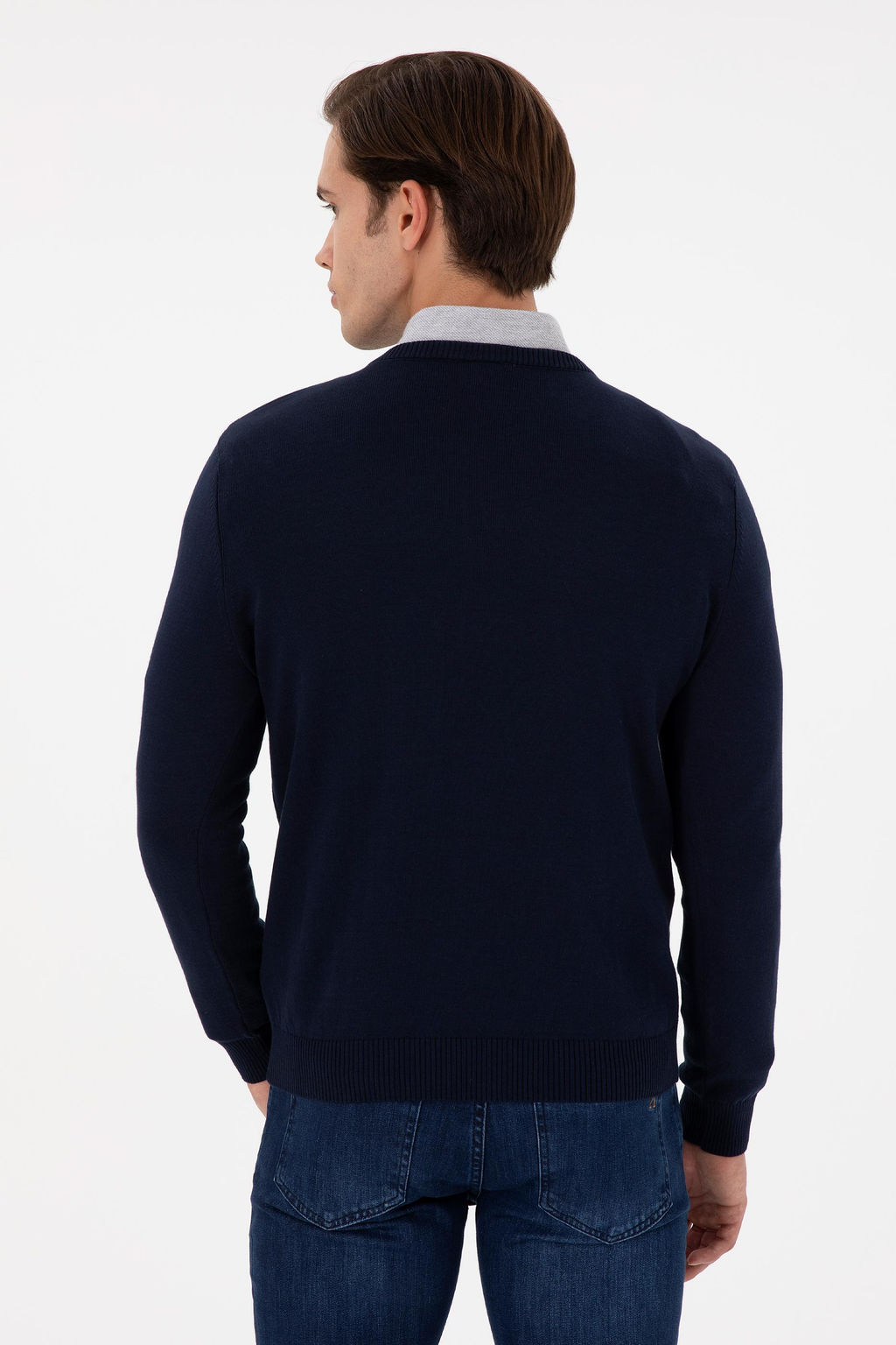 Erkek Slim Fit V Yaka Lacivert Basic Kazak - U.s. polo assn фото 5