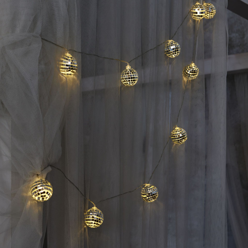 ULD-S1800-010/STB/3AA WARM WHITE IP20 DISCOBALLS Гирлянда светодиодная Диско, на батарейках 3AA (не в/к), 1,8м. 10 светодиодов. Теплый белый свет. Провод прозрачный. TM Uniel
