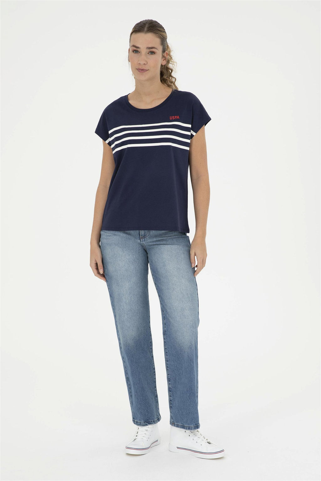Женская темно-синяя футболка с круглым вырезом - U.s. polo assn фото 4