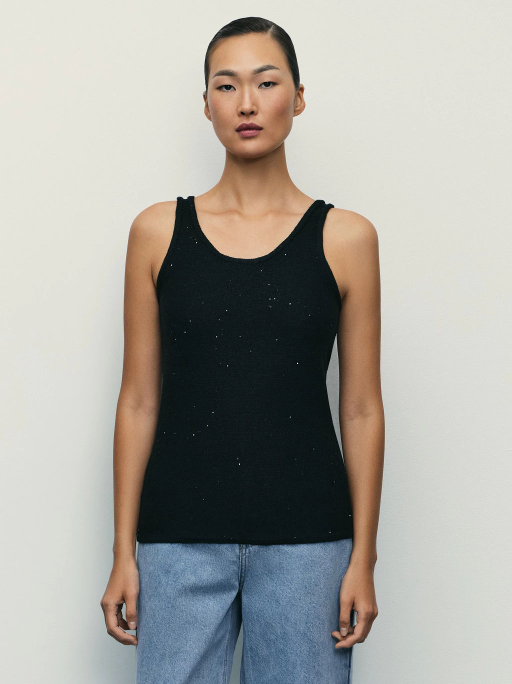 Вязаный топ из хлопка с пайетками / Zarina  фото 3