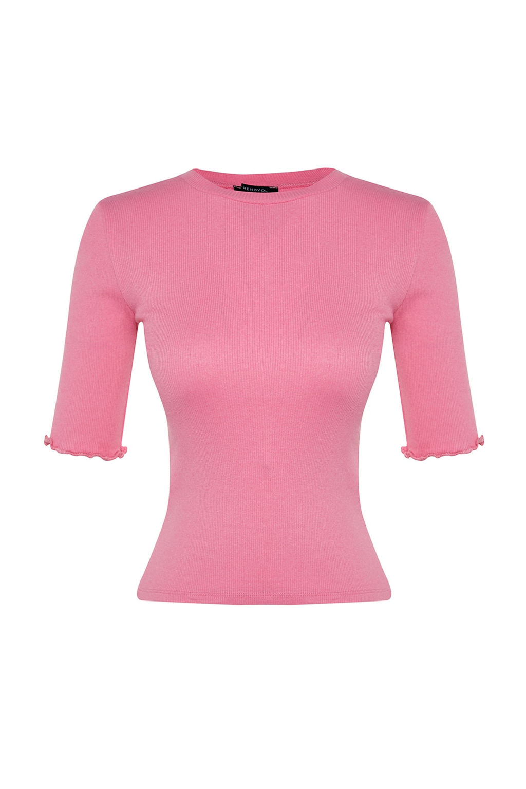 Pembe Fitilli Fitted/Vucuda Oturan Bisiklet Yaka Esnek Orme Bluz TWOSS23BZ00025