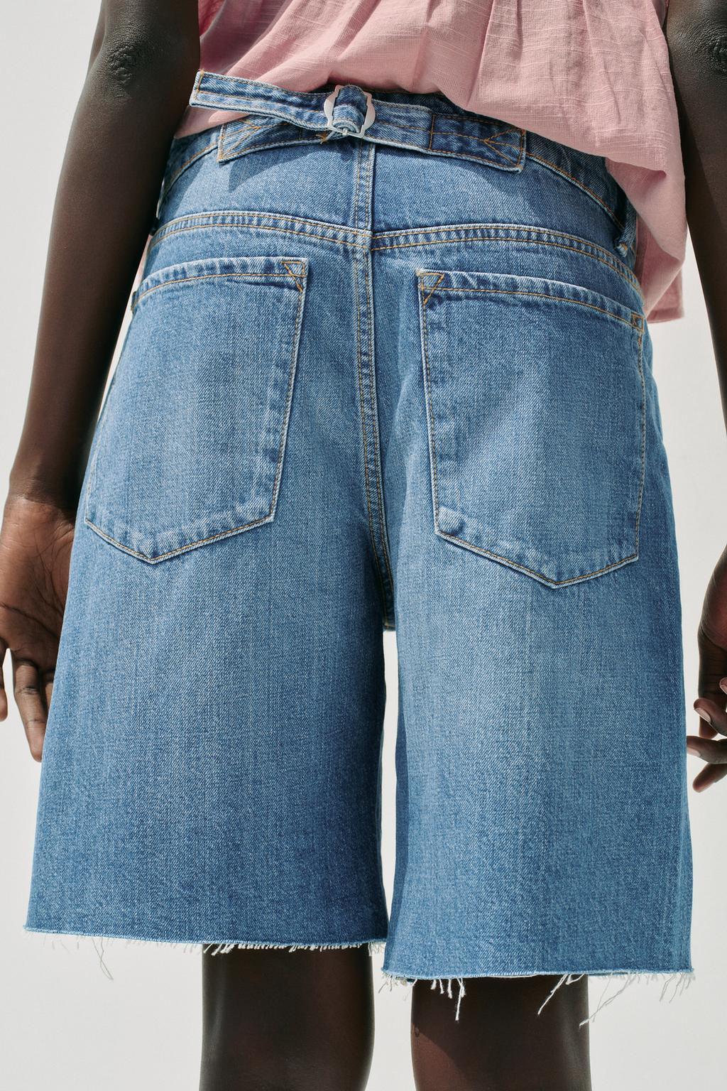 TRF MID-WAIST BELT LOOP DENIM BERMUDA SHORTS - Zara фото 18