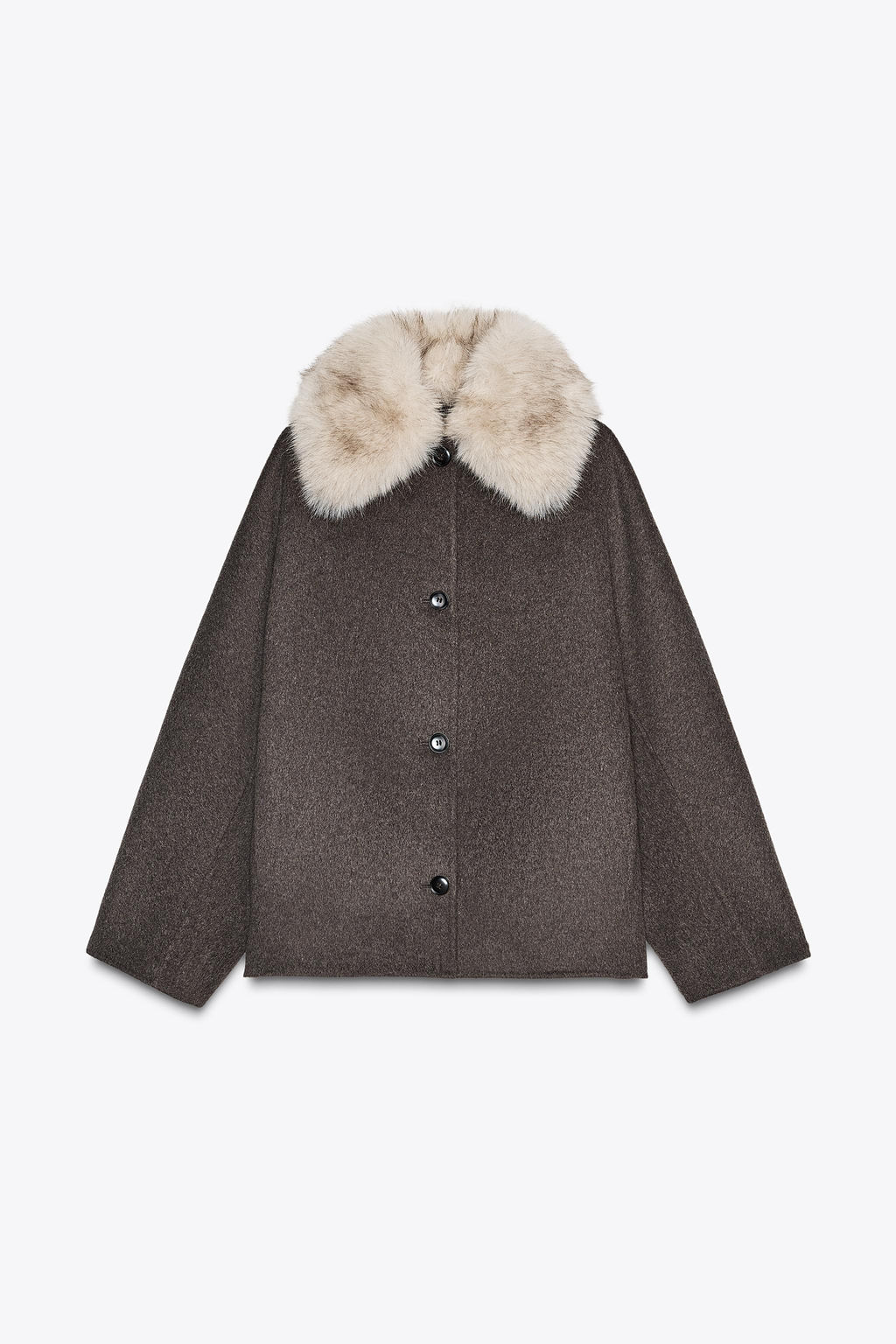 ABRIGO CUELLO EFECTO PELO CON LANA ZW COLLECTION / Crudo / Beige - Zara фото 4