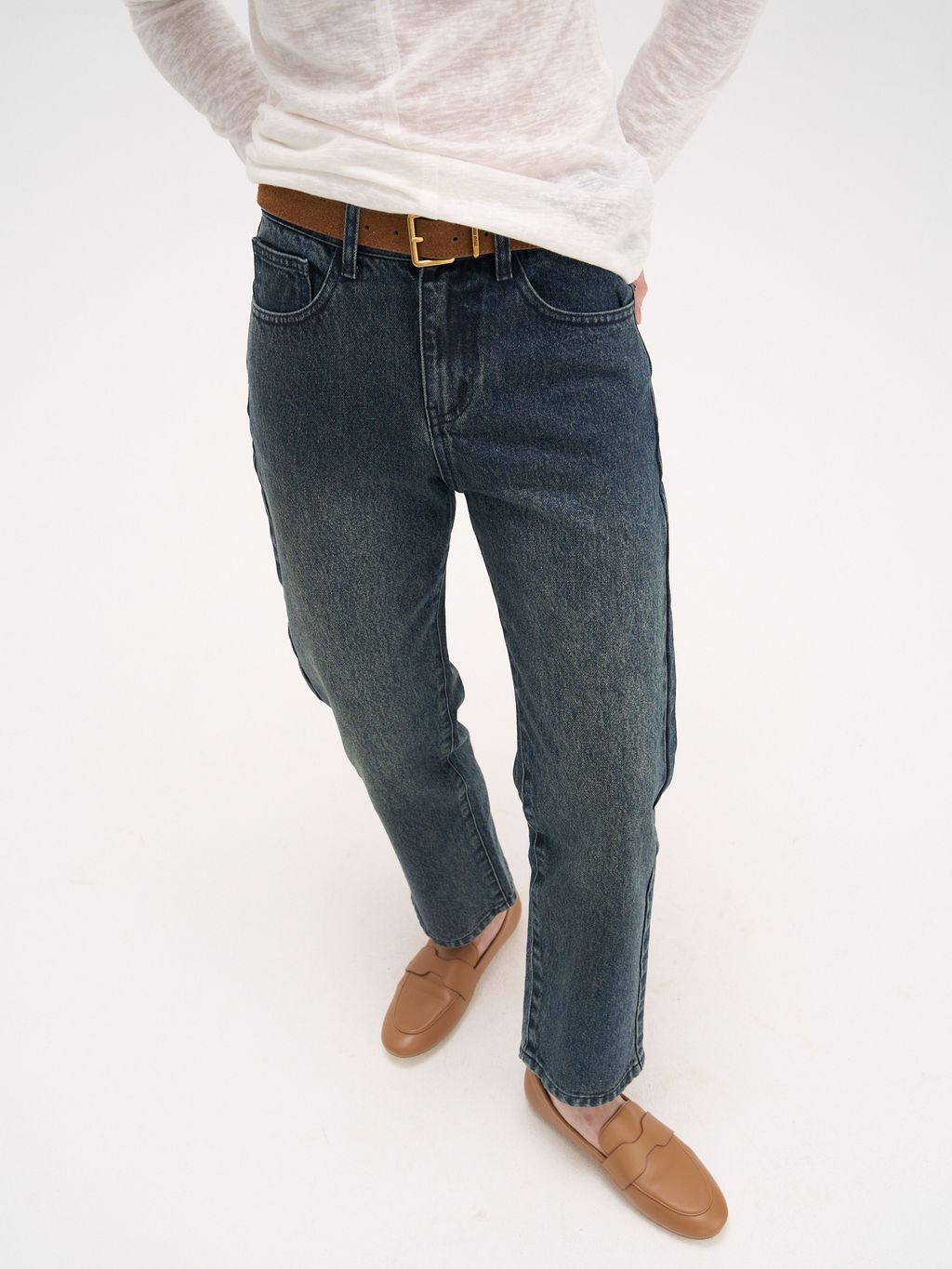 Джинсы Straight fit с вискозой "Сине-зеленый джинс" женские