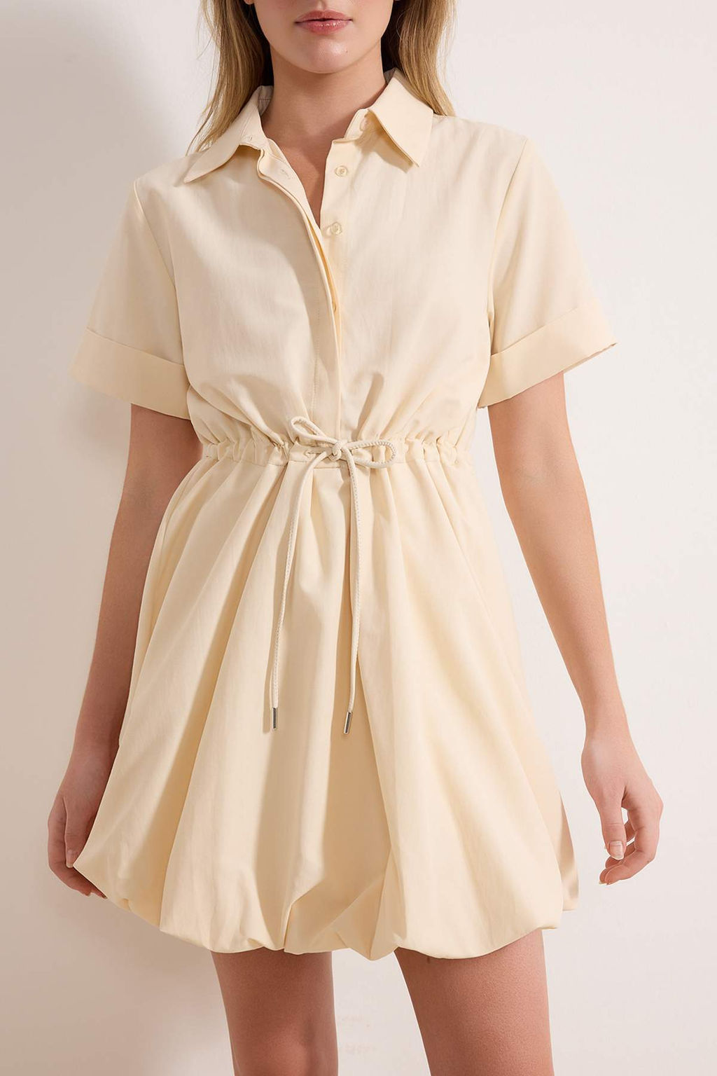 Tas Bagc?kl? Mini Balon Etek Detayl? Dokuma Elbise TWOSS26EL00115