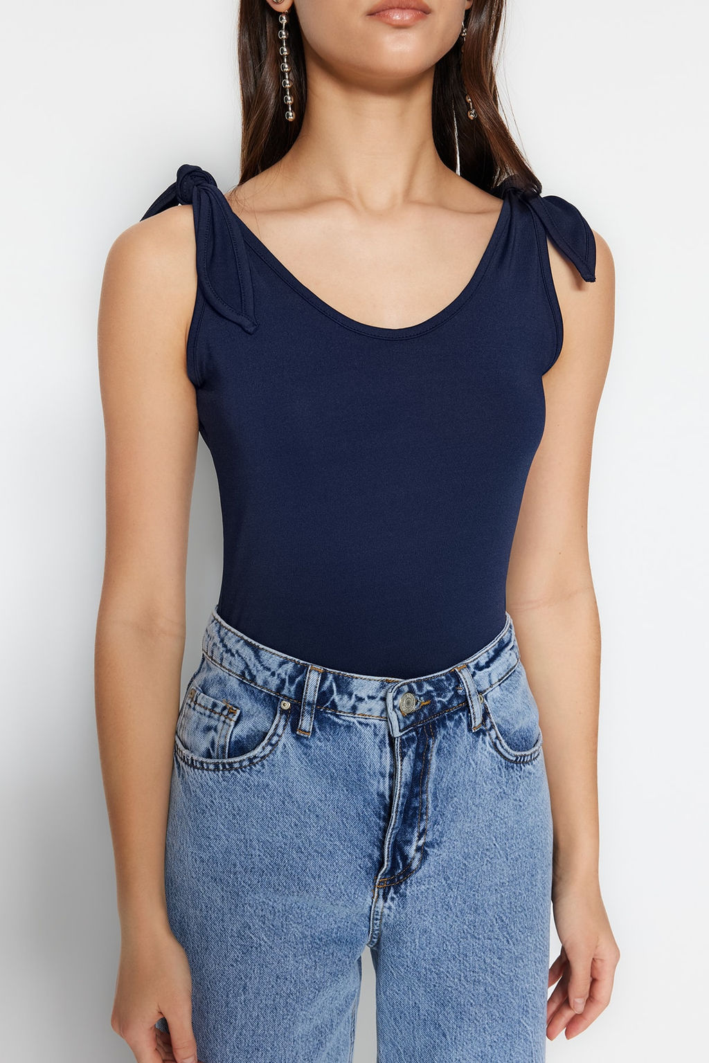 Lacivert Baglama Detayl? Havuz Yaka S?rt Dekolteli Orme Body TWOSS23BD00088 - Trendyolmilla фото 4