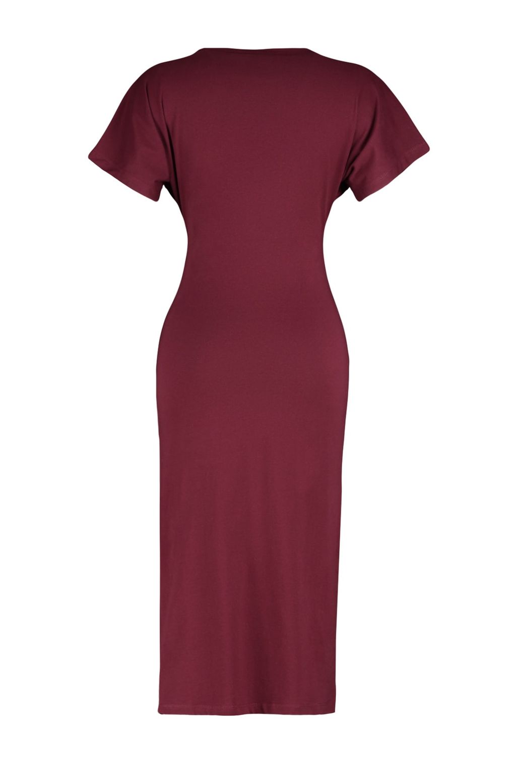 Bordo %100 Pamuk Bele Oturan Y?rtmac ve Baglama Detayl? Midi Orme Kalem Elbise TWOSS21EL0404