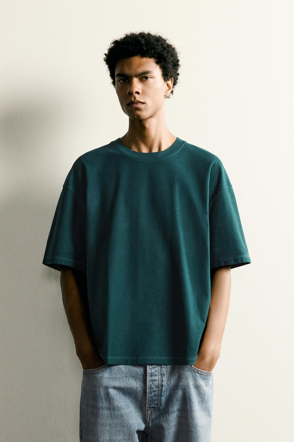 CAMISETA RELAXED FIT COSTURA / Verde azul - Zara фото 2