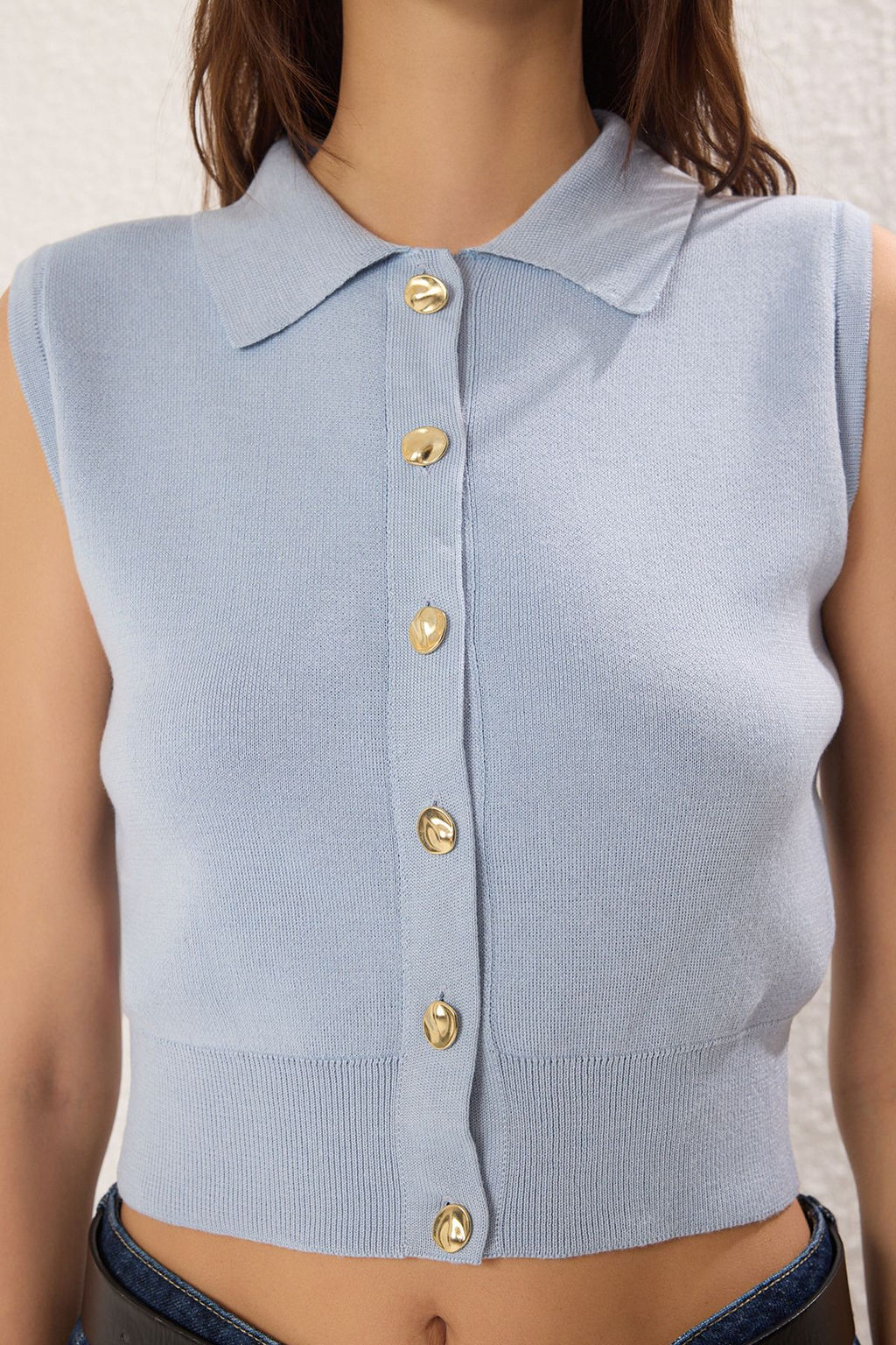 Trendyolmilla Ac?k Mavi Polo Yaka Triko Ince Bluz TWOSS25BZ00368  фото 3
