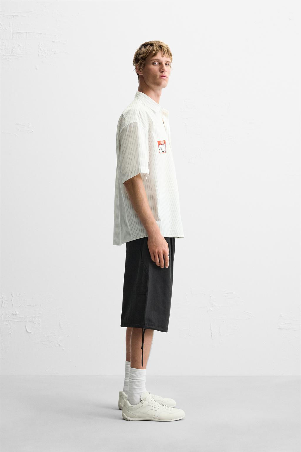STRIPED SHIRT WITH PRINTED STICKER - Zara фото 4