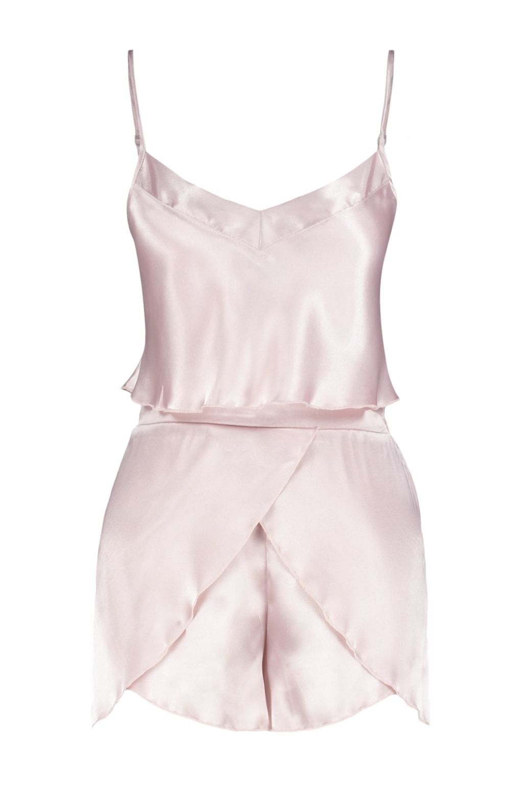 Trendyolmilla Pudra Saten Ip Ask?l? Sortlu Dokuma Pijama Tak?m? THMSS23PT00097 фото 7