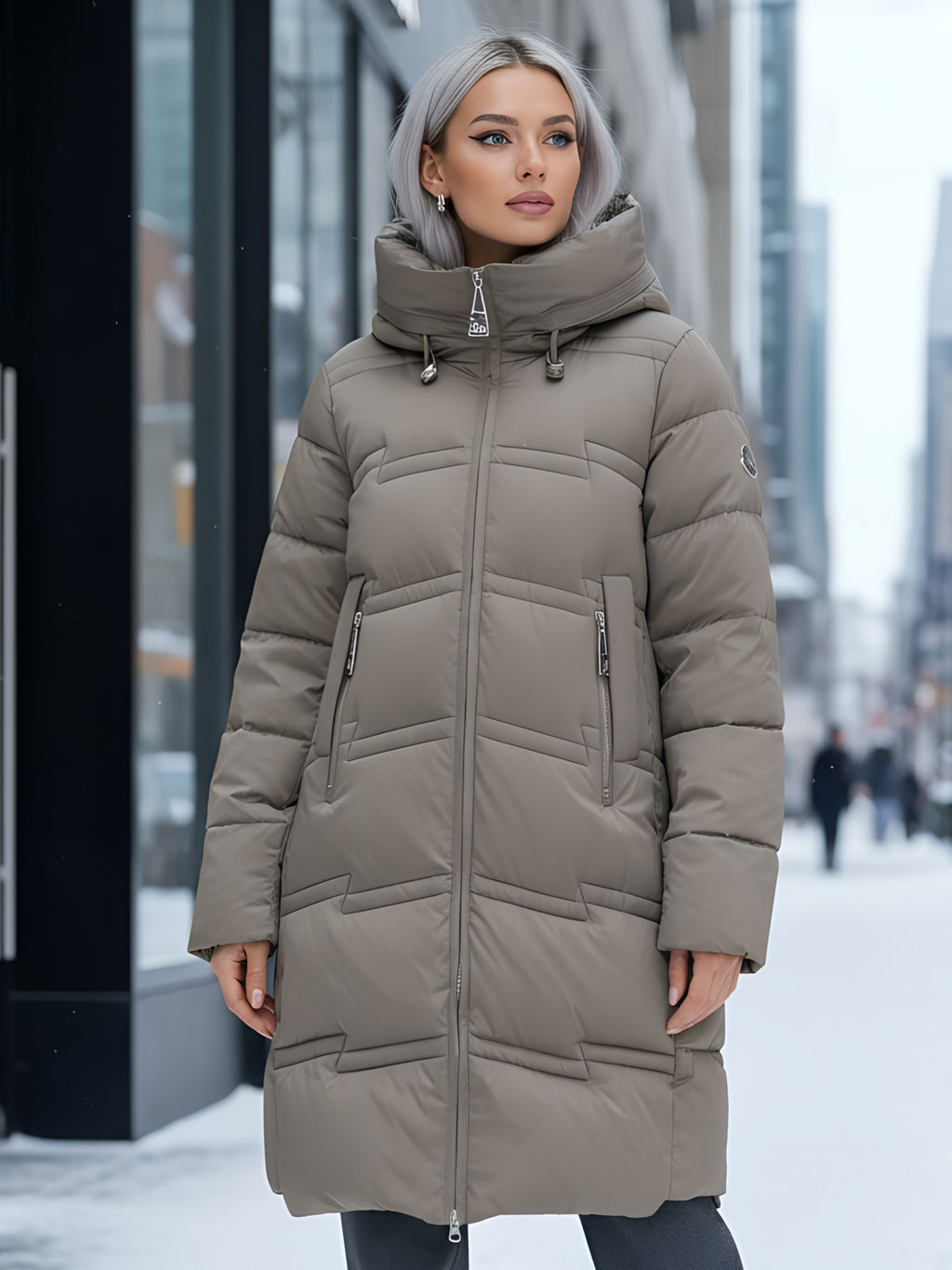 Пальто зимнее утепленное с капюшоном женское светло-коричневого цвета 7779SK - Visdeer фото 18