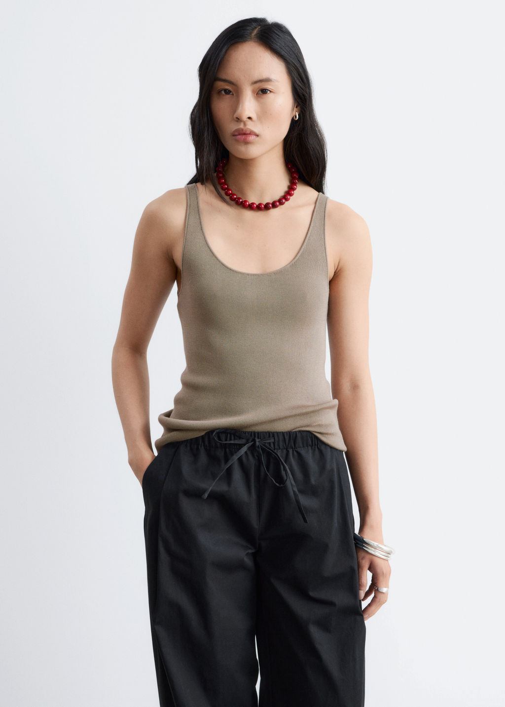 Camiseta de tirantes de punto con cuello redondo - H&m фото 3
