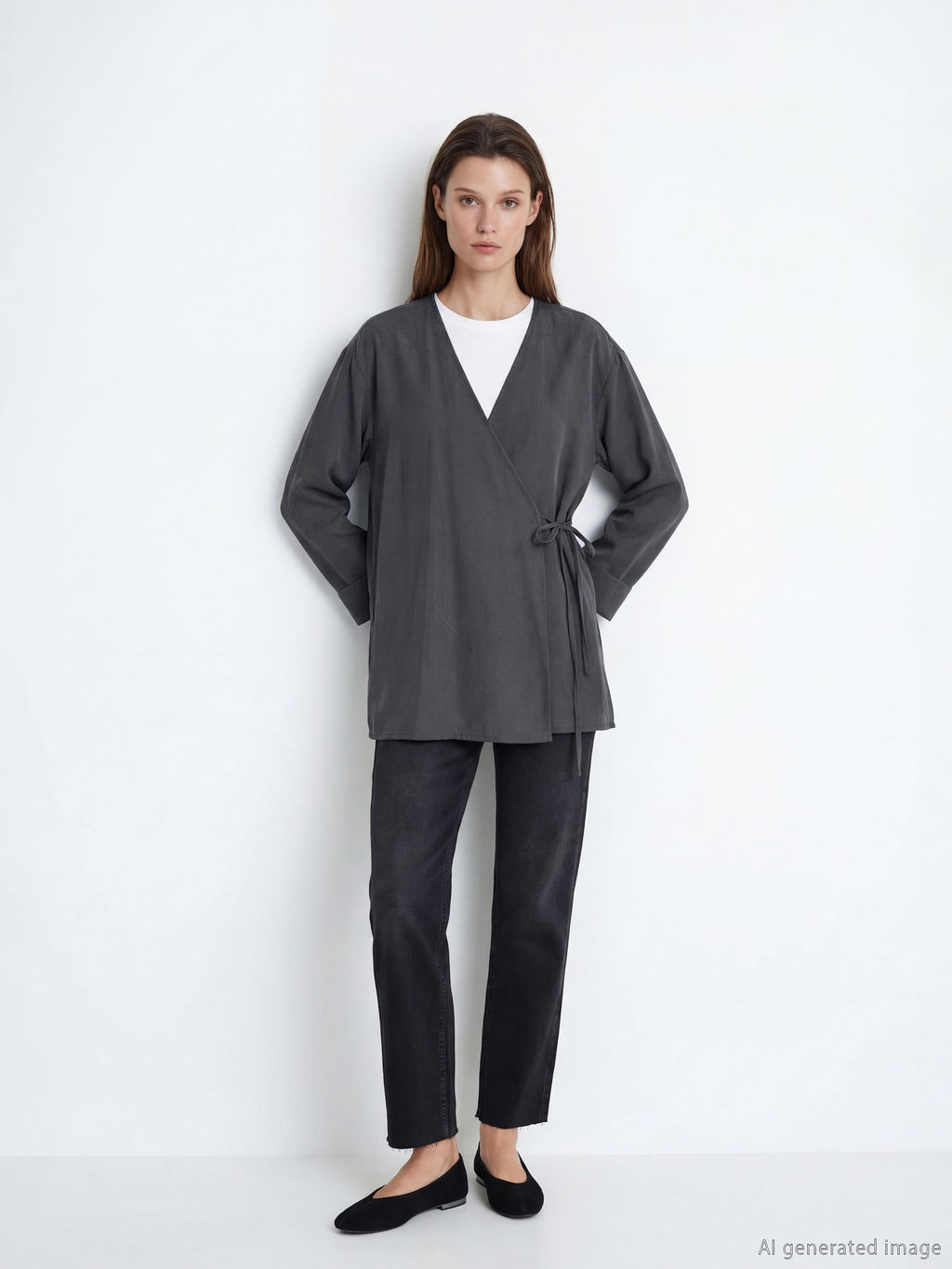 Kruvaze Yaka Dokulu Modal Kar???ml? Kad?n Kimono