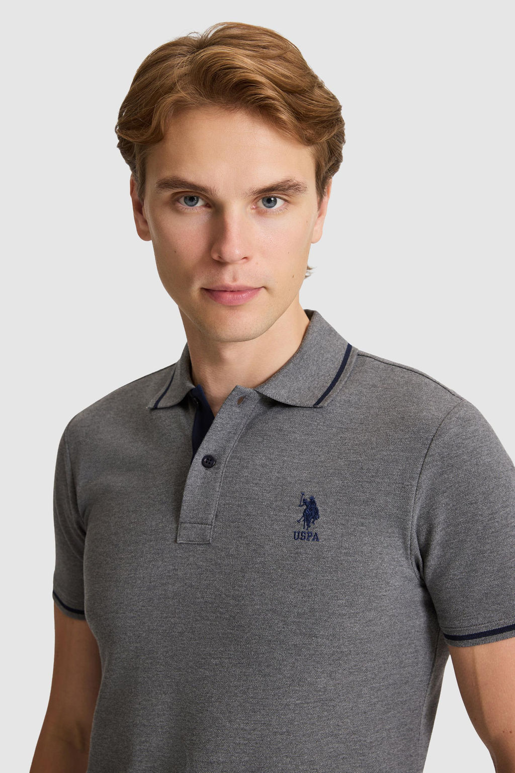 Erkek Antrasit Melanj Slim Fit Polo Yaka Basic Ti__rt