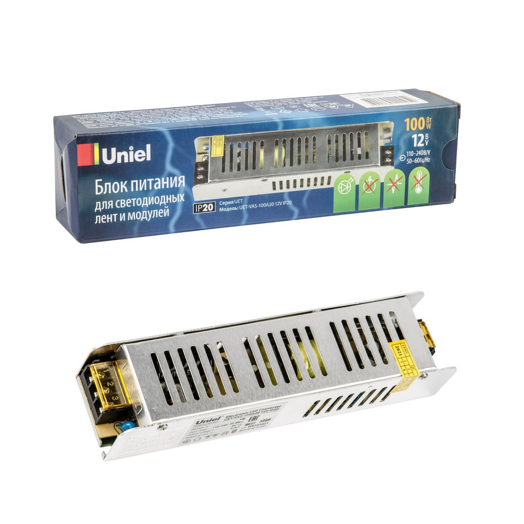 UET-VAS-100A20 12V IP20 Блок питания, 100Вт. Металлический корпус. TM Uniel