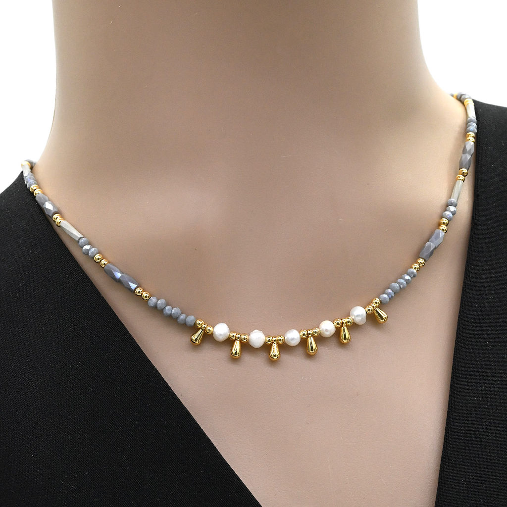 Чокер из циркона с жемчугом цвет сизый, 41см