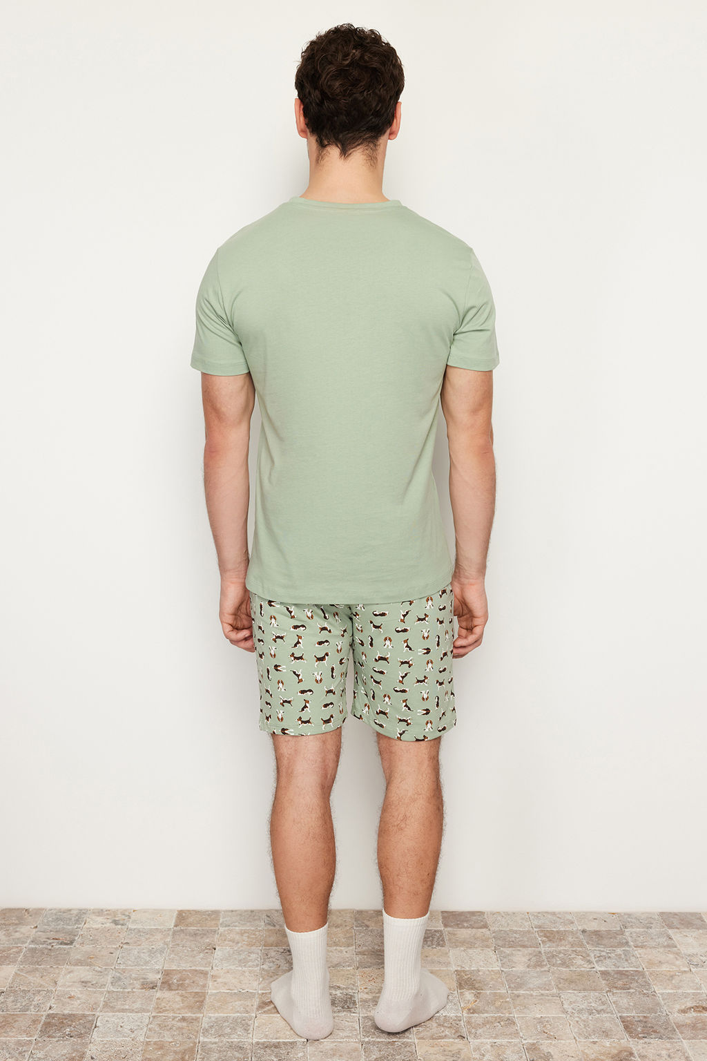 TRENDYOL MAN Indigo Regular Fit Kopek Desenli Orme Sortlu Pijama Tak?m? THMSS21PT0324 - Trendyolmilla фото 10
