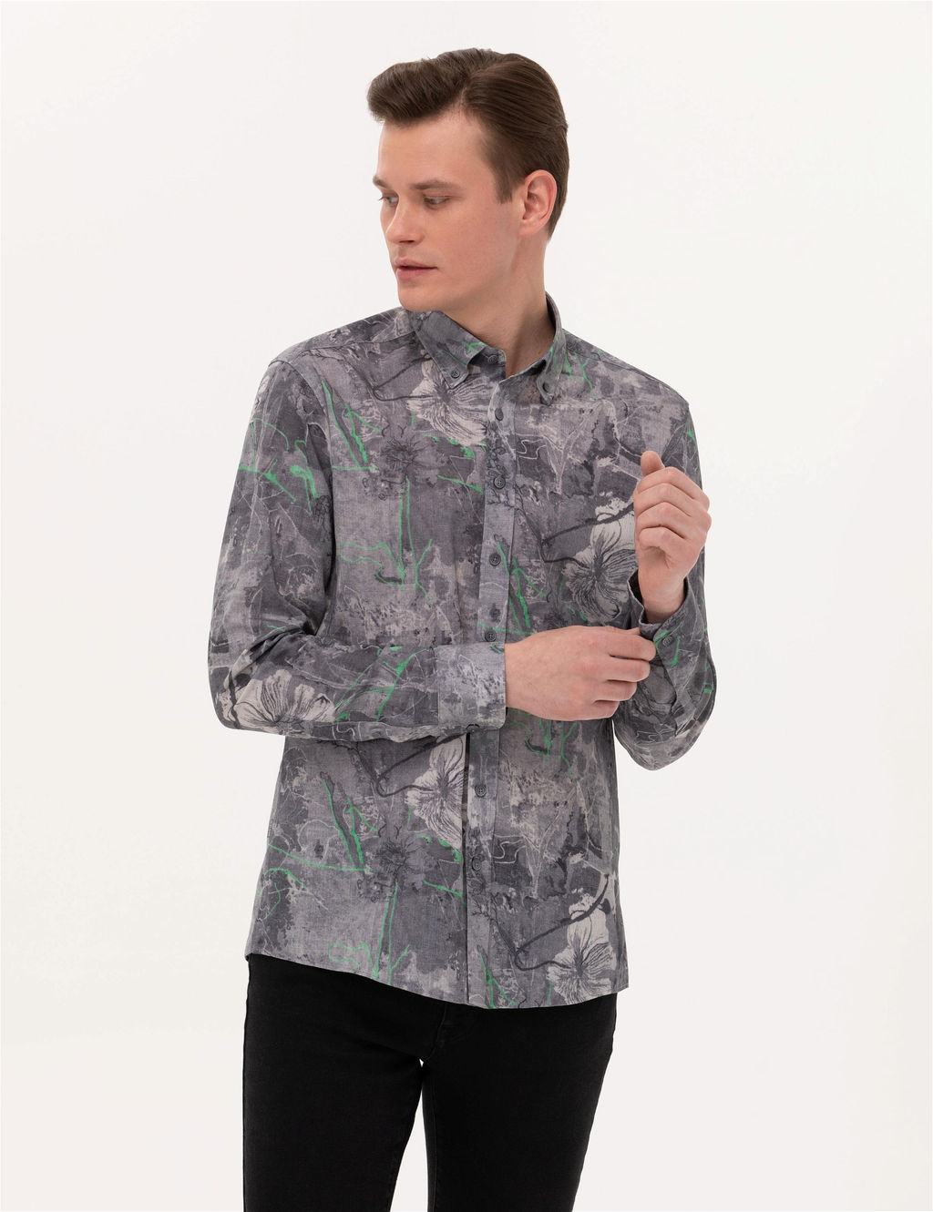 Gri Slim Fit Uzun Kollu G_mlek