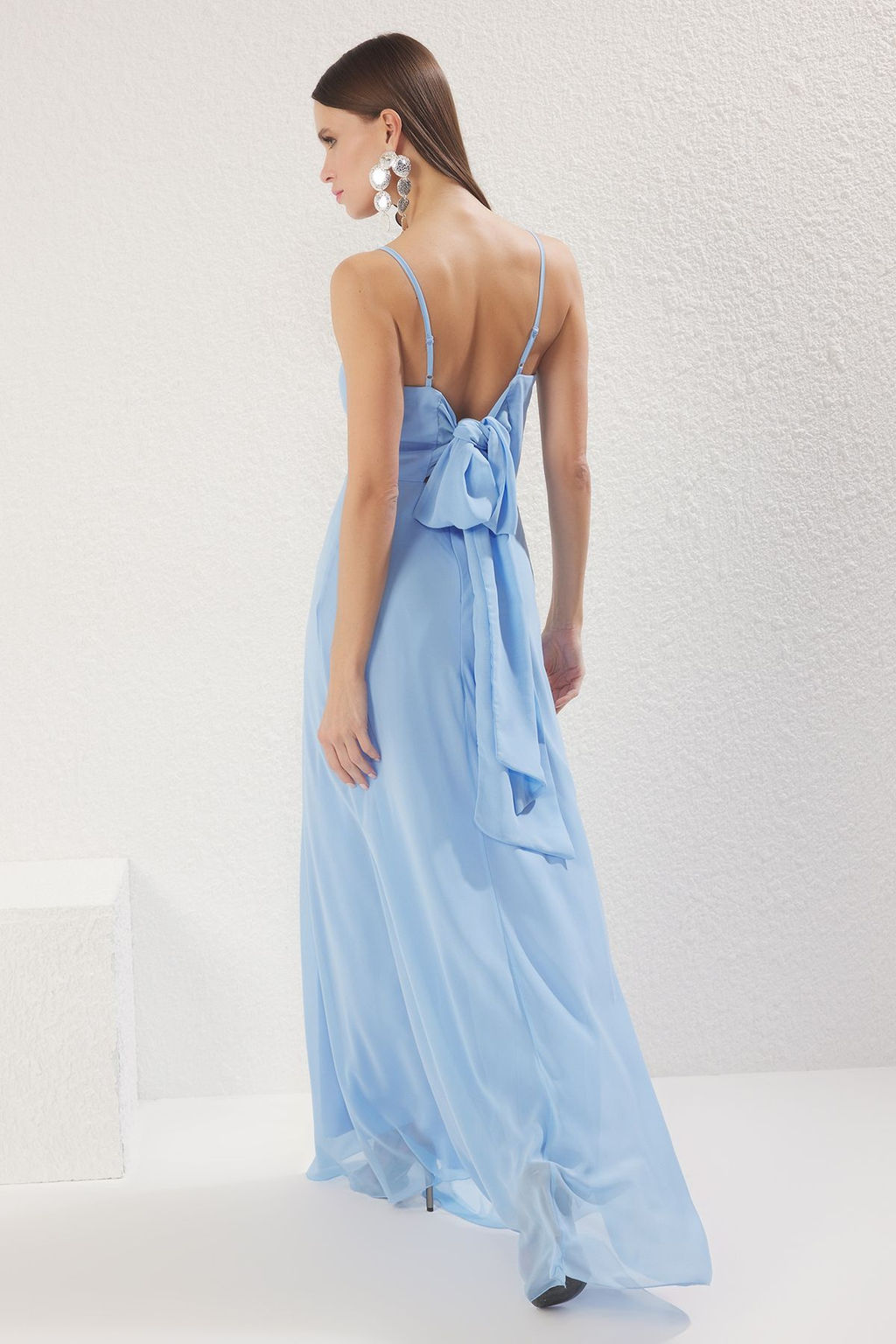 TRENDYOLMILLA Cok Renkli A-Kesim Fiyonklu Astarl? Sifon Dokuma Uzun S?k Abiye & Mezuniyet Elbise TPRSS25AE00152  фото 5