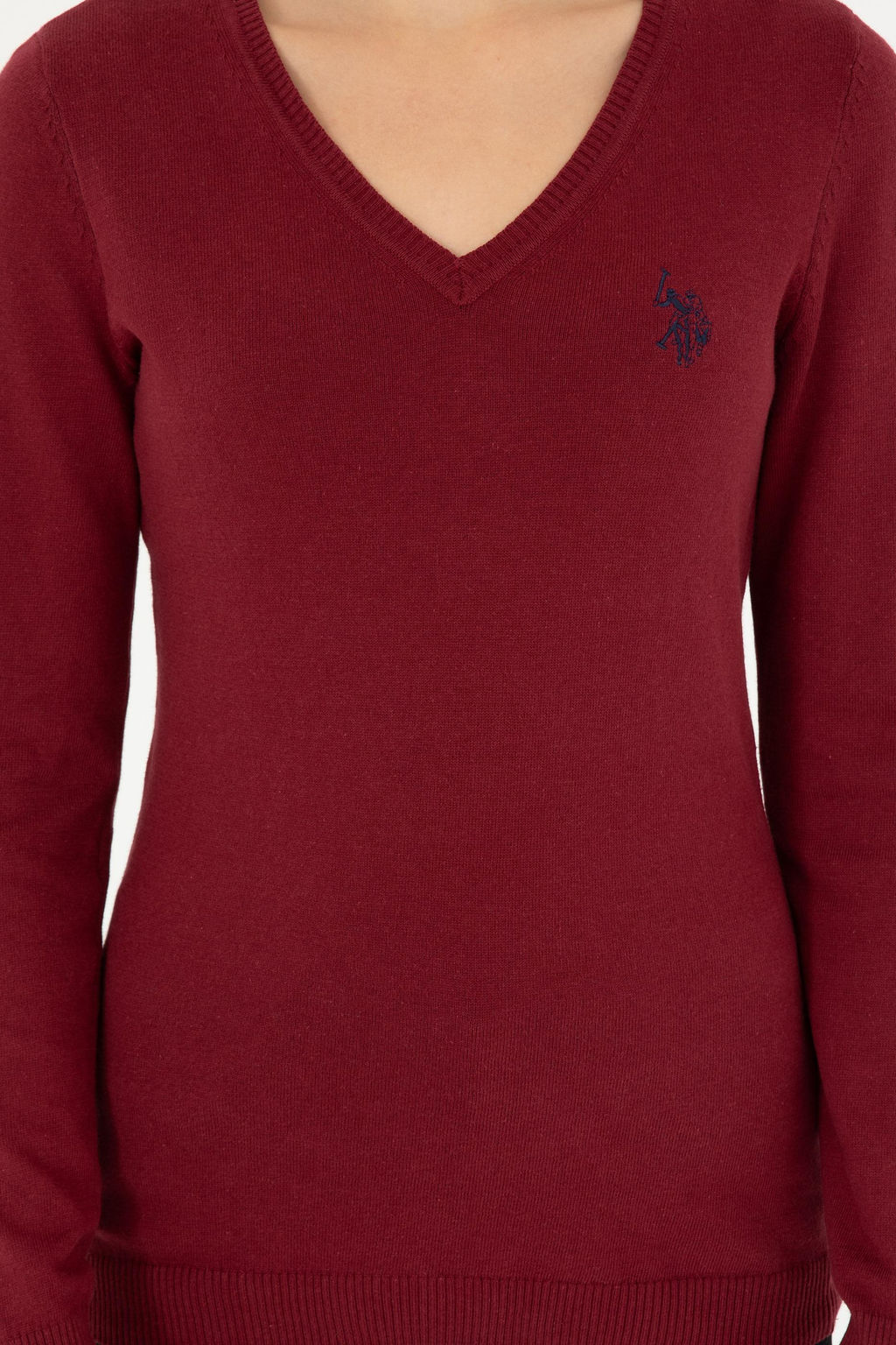 Женский бордовый базовый свитер с v-образным вырезом Неожиданная скидка в корзине - U.s. polo assn фото 6