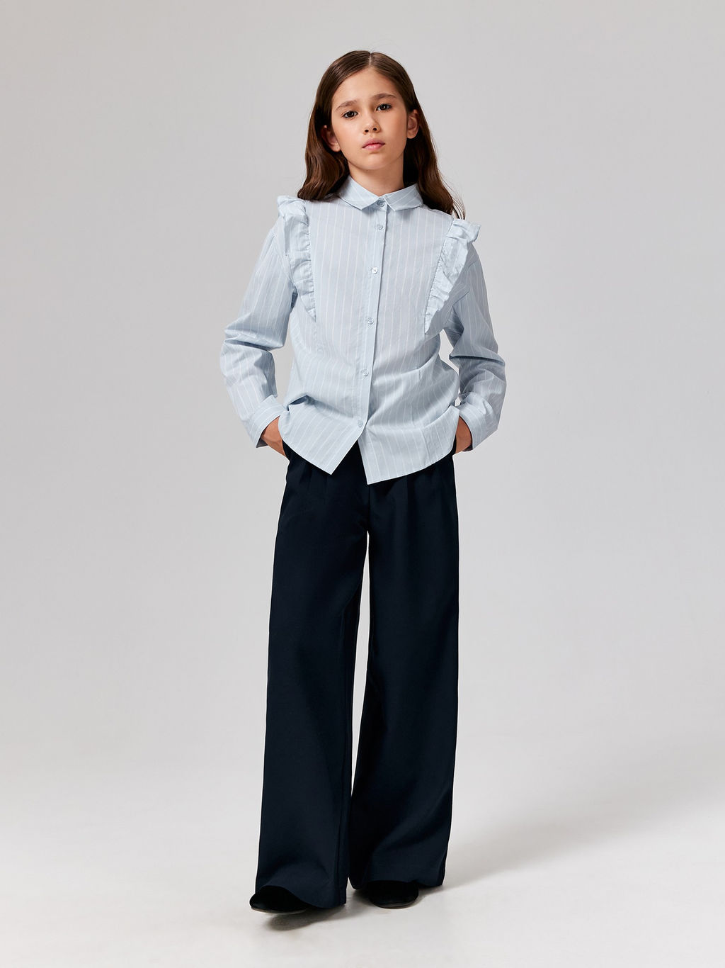 ACOOLA / Блузка детская для девочек Vasilika голубая полоска  фото 3