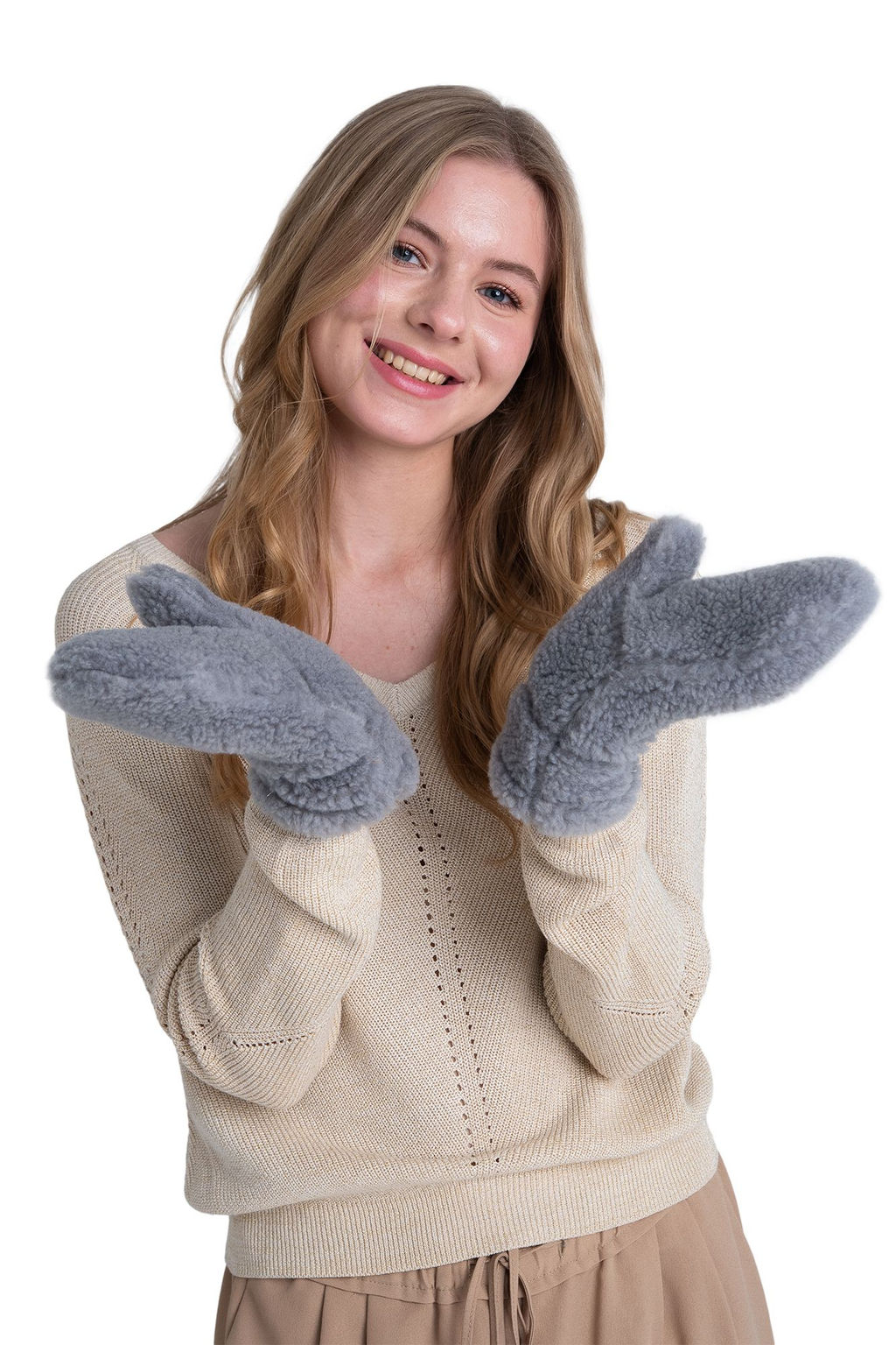 Варежки меховые на резинке ВАНИЛЬ - Woollamb фото 55