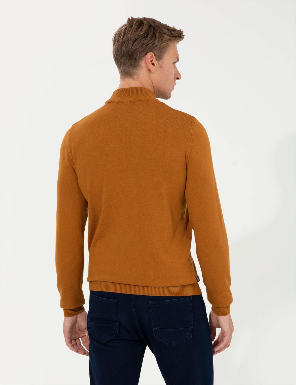 Kahverengi Slim Fit Yar_m Bal_k__ Yaka Basic Triko Kazak