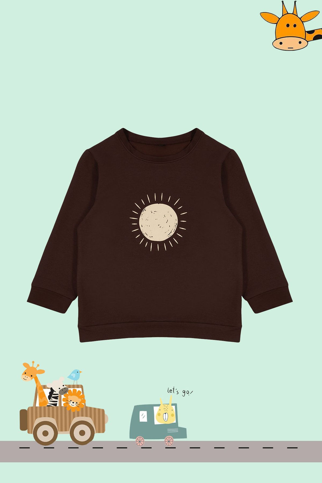 Kahverengi Erkek Cocuk Mevsimlik-Ince Galaktik Desenli Orme Bisiklet Yaka Sweatshirt TKDAW25SW00005