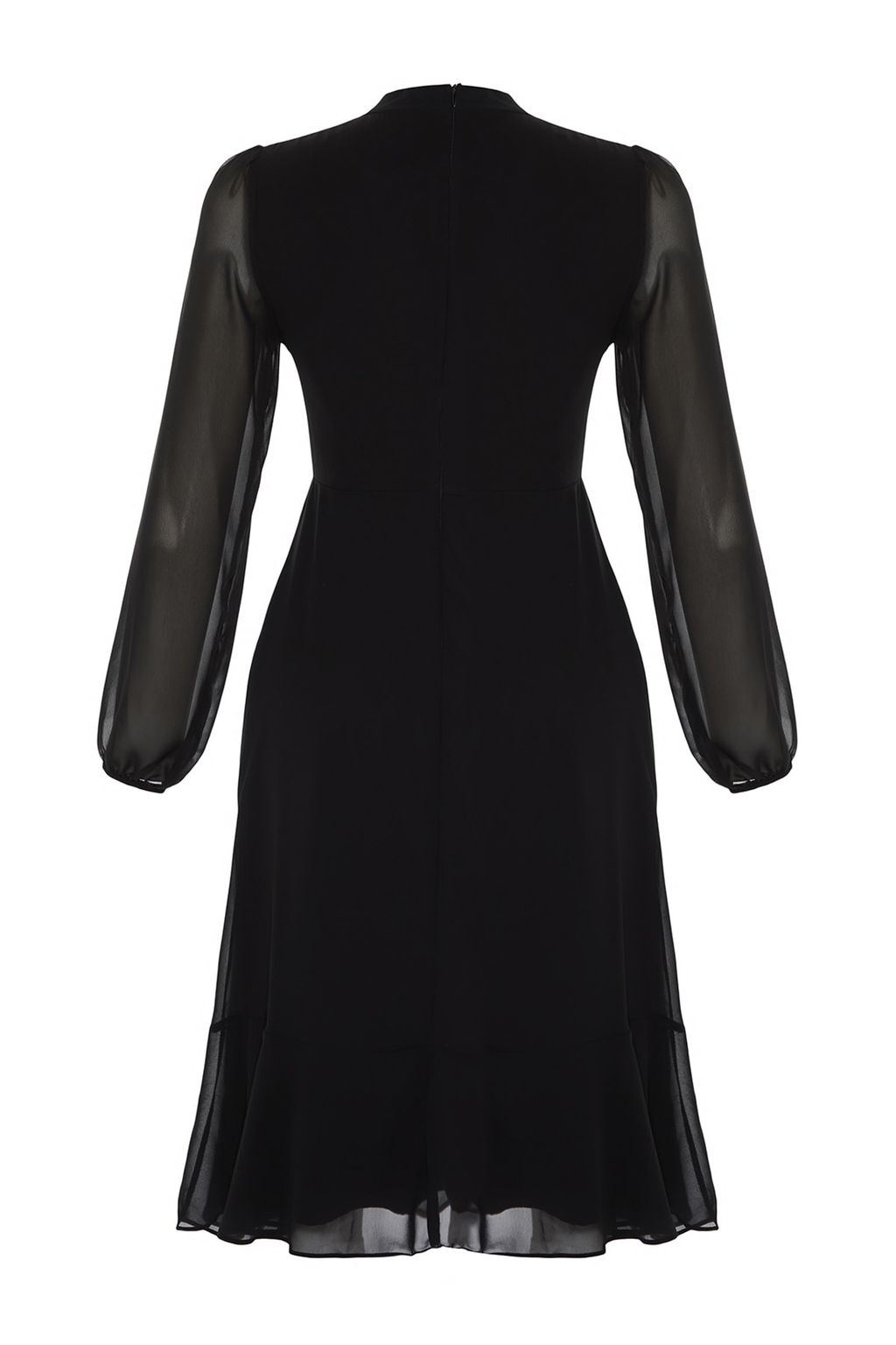 Siyah A Kesim Dik Yakal? Midi Astarl? Sifon Dokuma K?sl?k Elbise TWOAW20EL1313