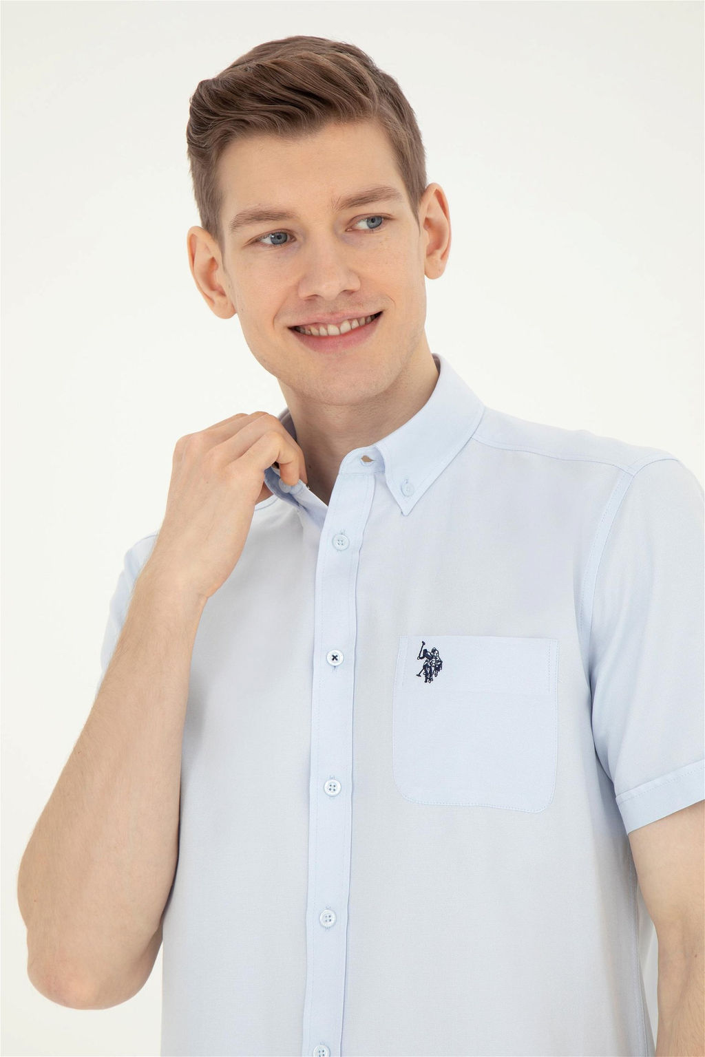 Мужская голубая рубашка с коротким рукавом Неожиданная скидка в корзине - U.s. polo assn фото 2